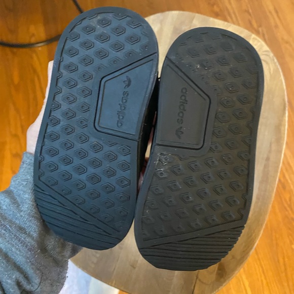 Black adidas toddler sneakers. - Picture 6 of 7